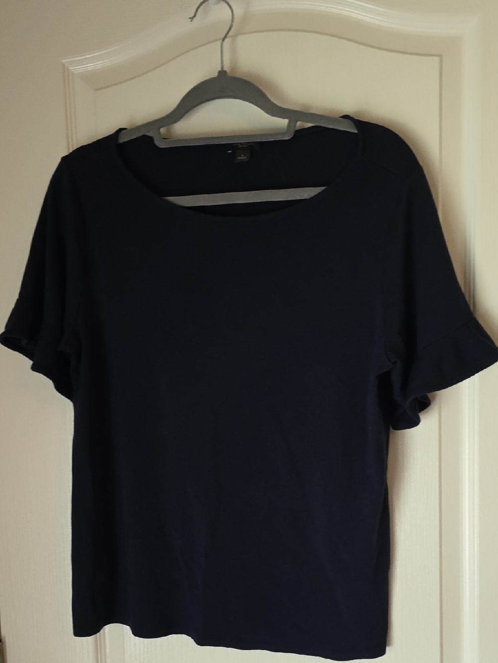 Ann Taylor Factory Navy Ruffle Sleeve Top